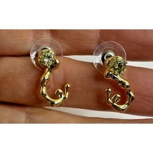En Route Earrings Abstract Gold Tone Light Green Crystal Faceted  Post Brutalist